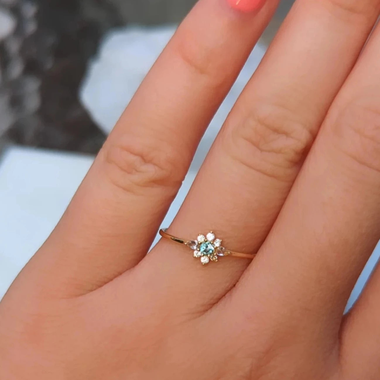 14k Solid Gold Apatite Ring with Sapphire