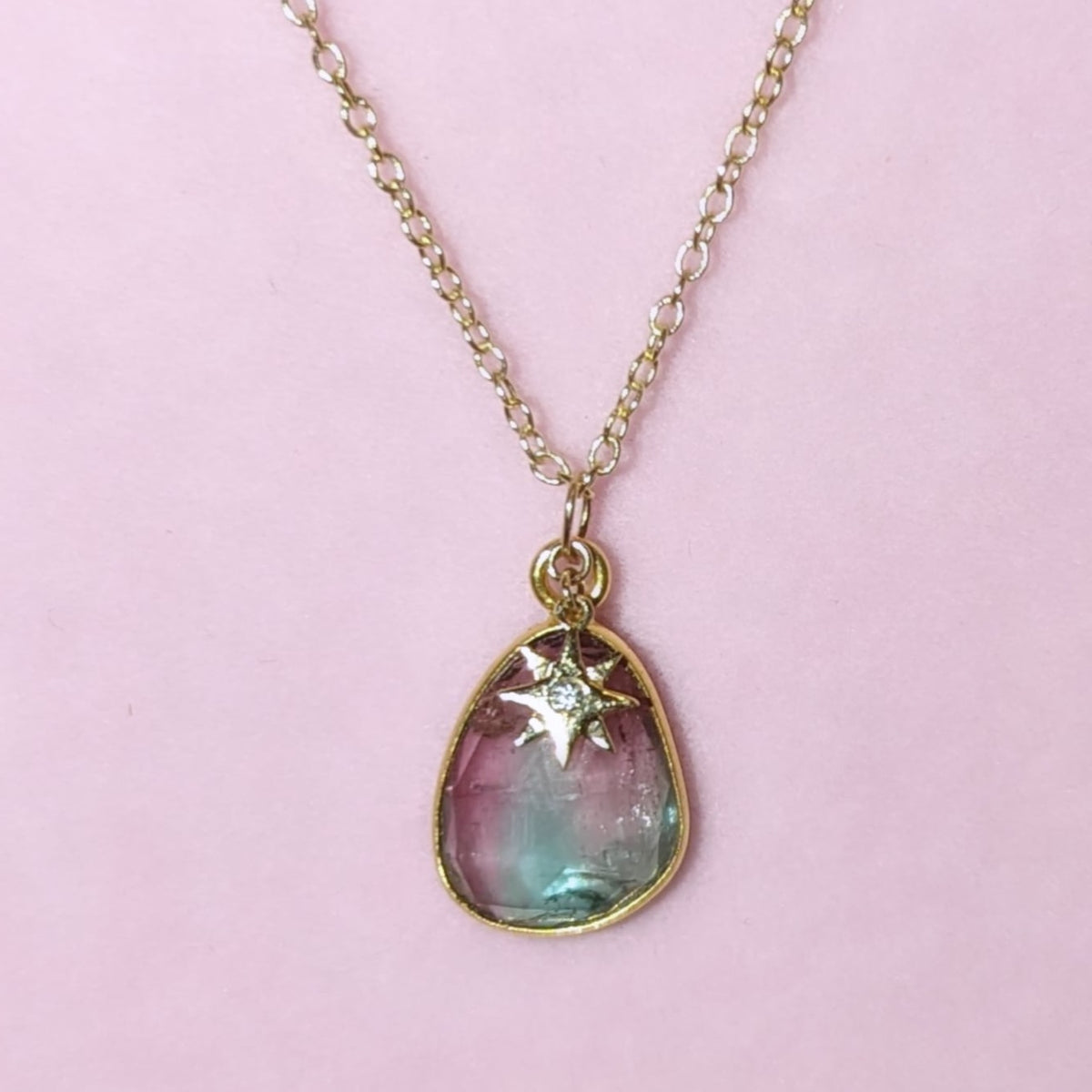 Watermelon Tourmaline with Heart Diamond Charm