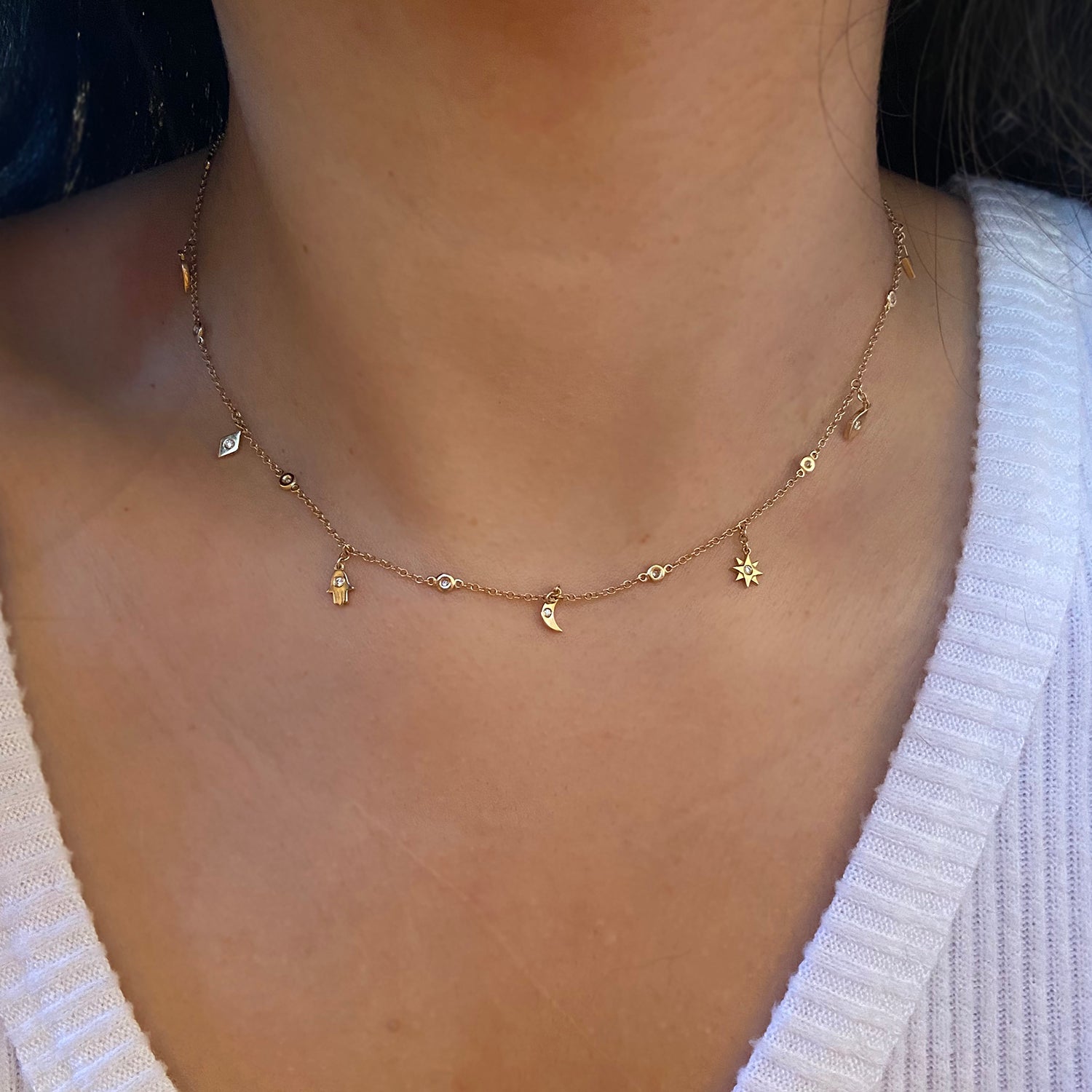 Diamond Charm Choker Necklace