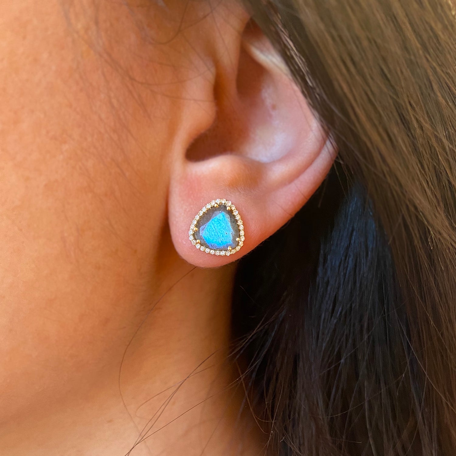 Trinity Stud Earrings With Diamonds - Labradorite