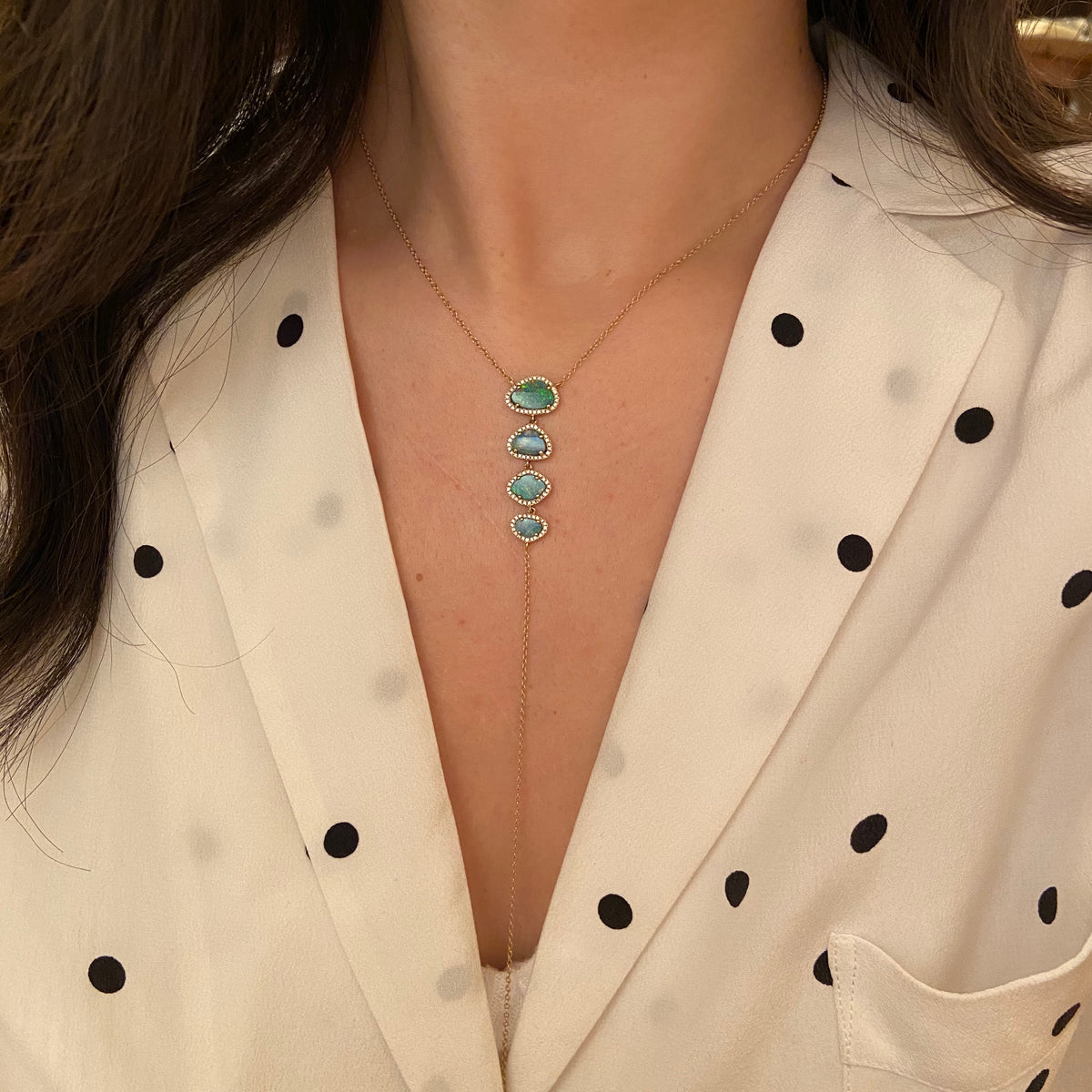 Quad Opal Lariat Necklace - Fine