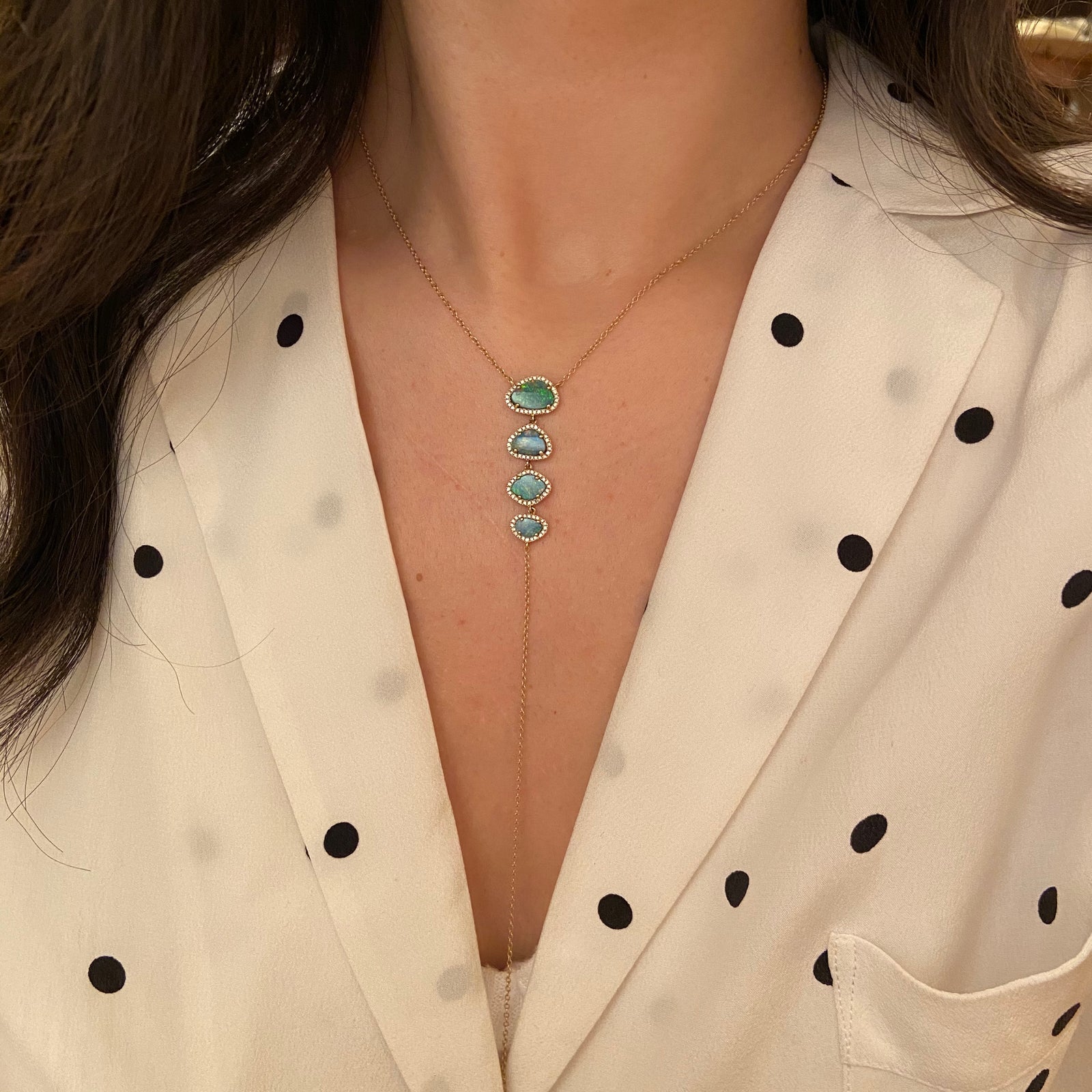 Quad Opal Lariat Necklace - Fine