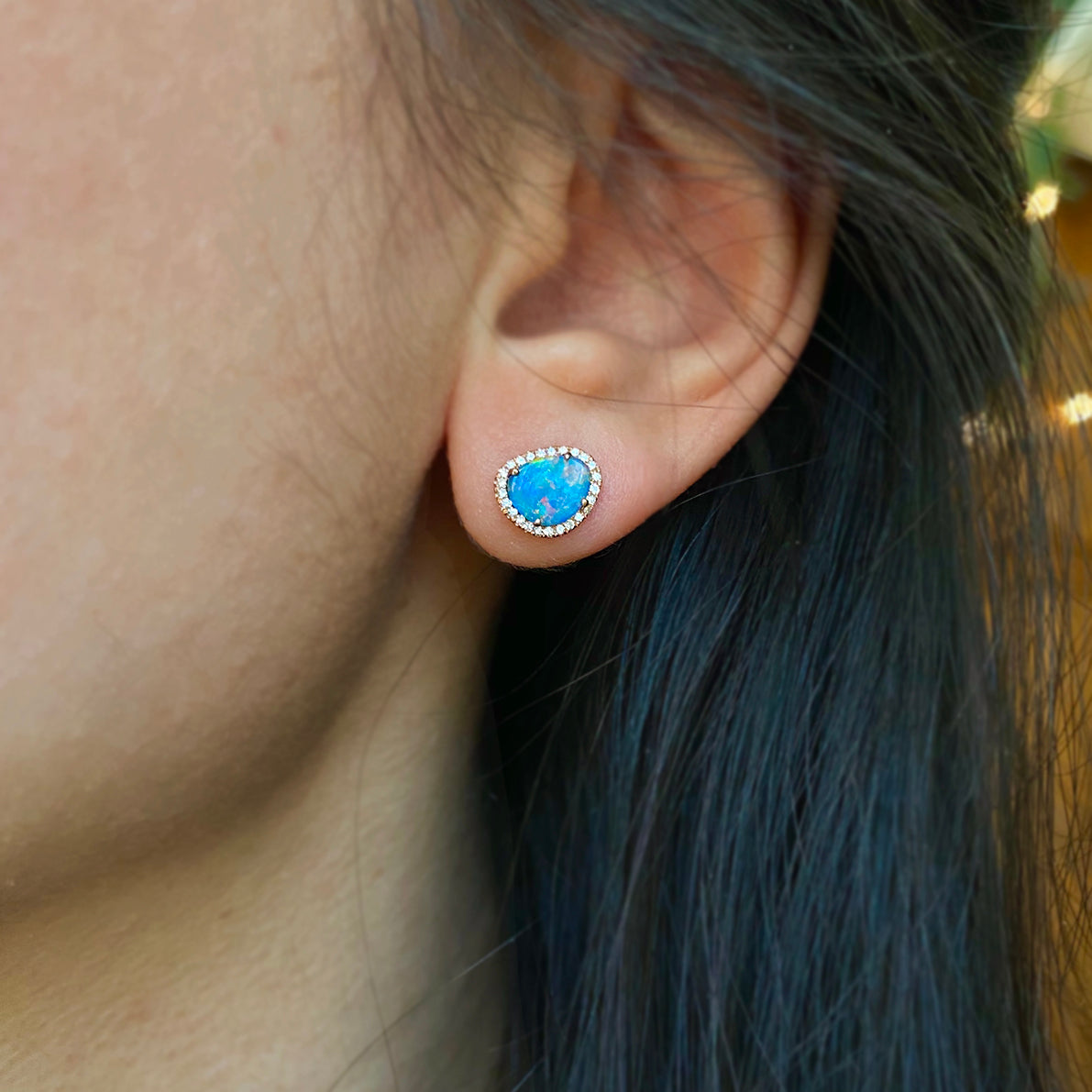 Diamond Opal Pebble Stud Earrings