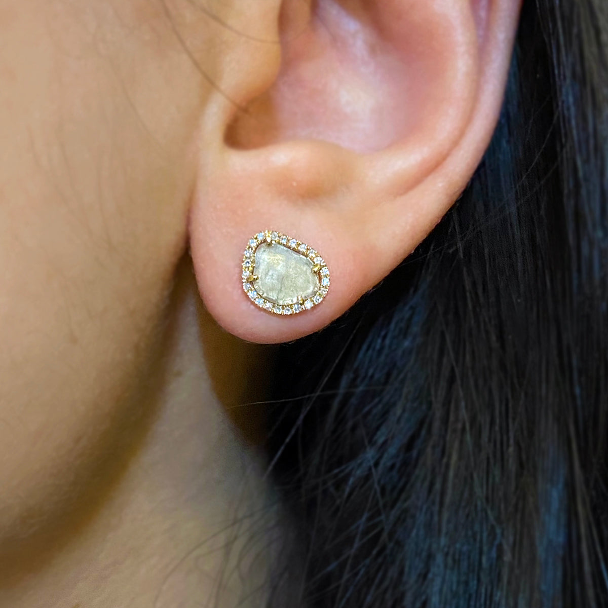 Diamond Slice Stud Earrings in 14k Gold