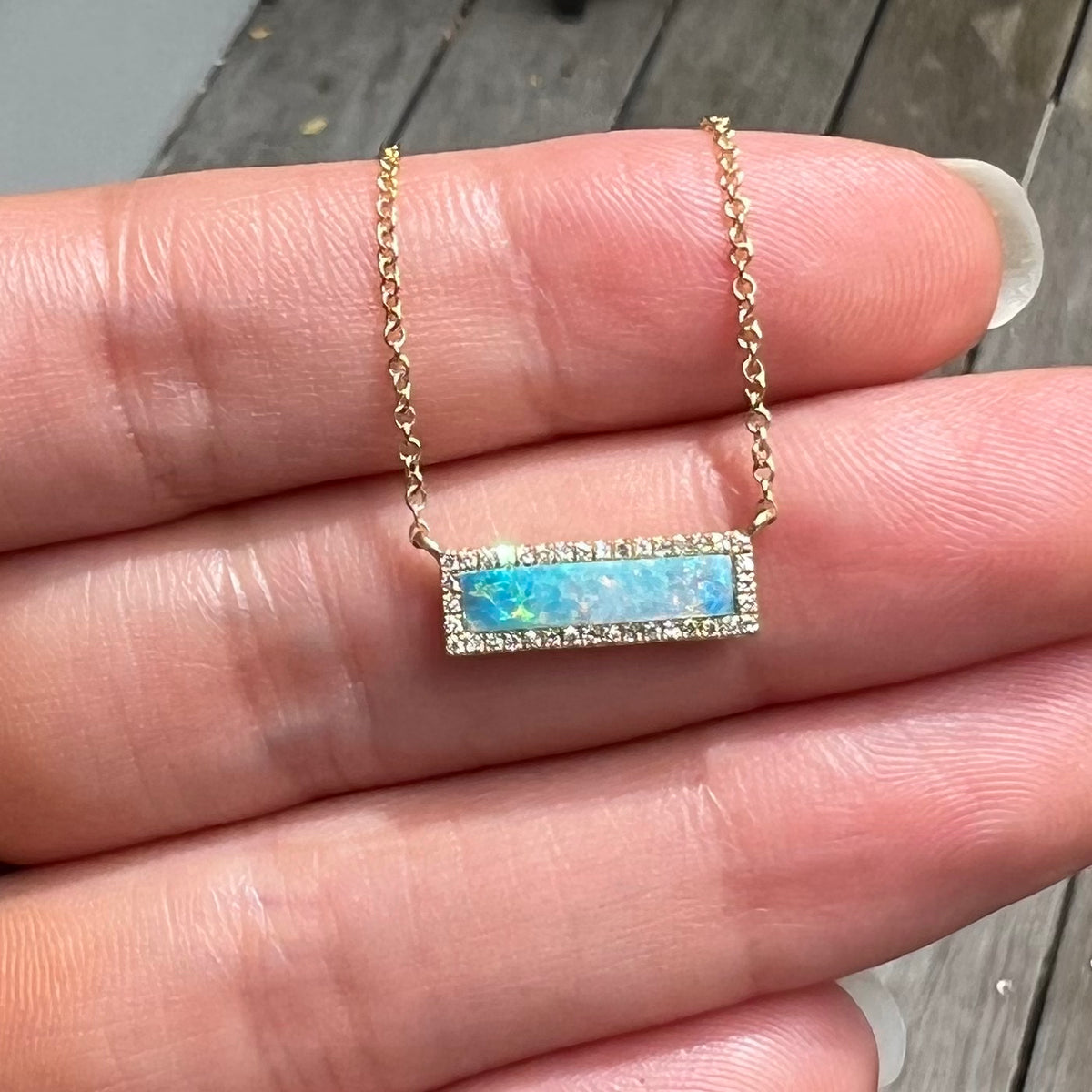 reflection opal bar necklace with diamonds
