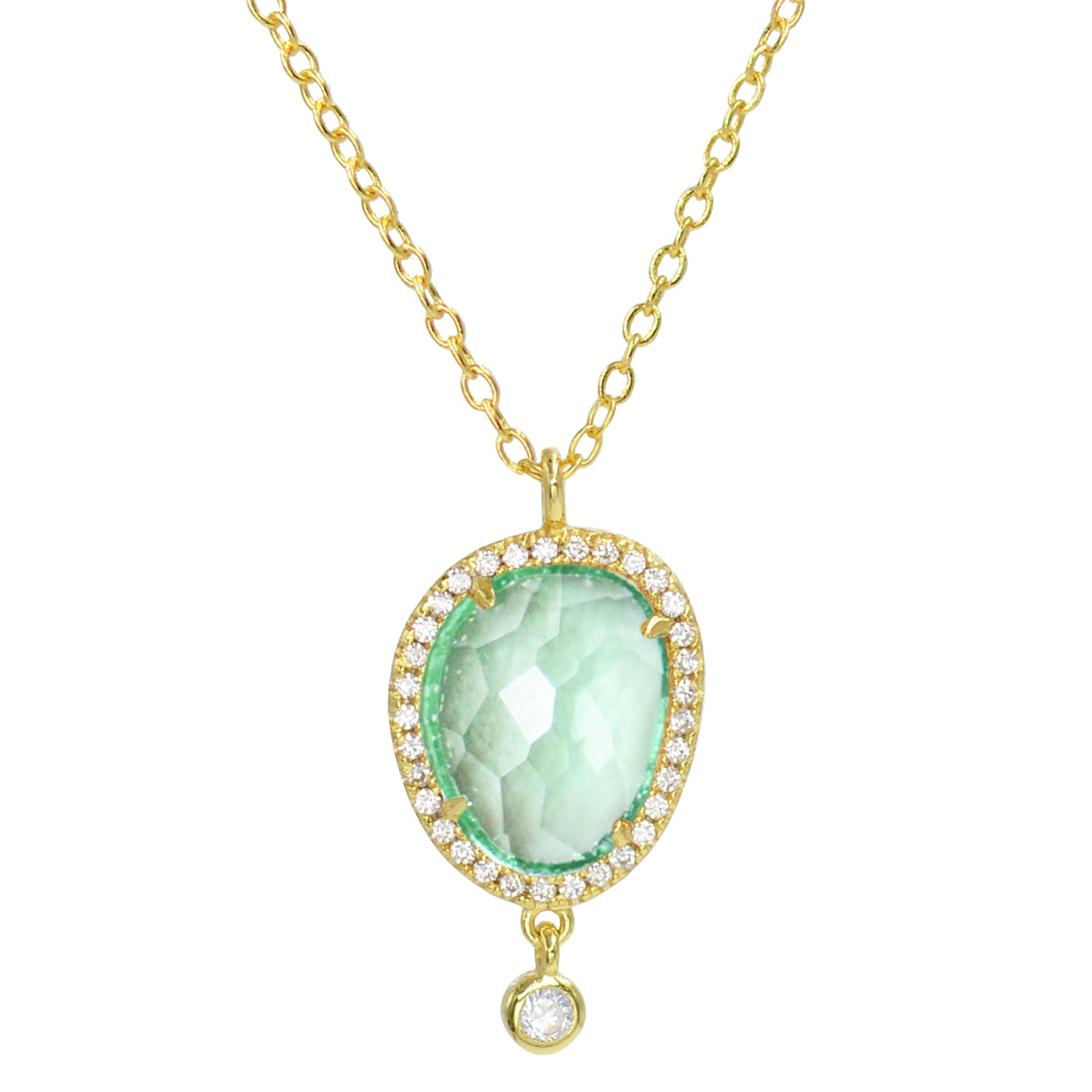 Johari Lab Created Gemstone Necklace With Crystals Paraiba Gold