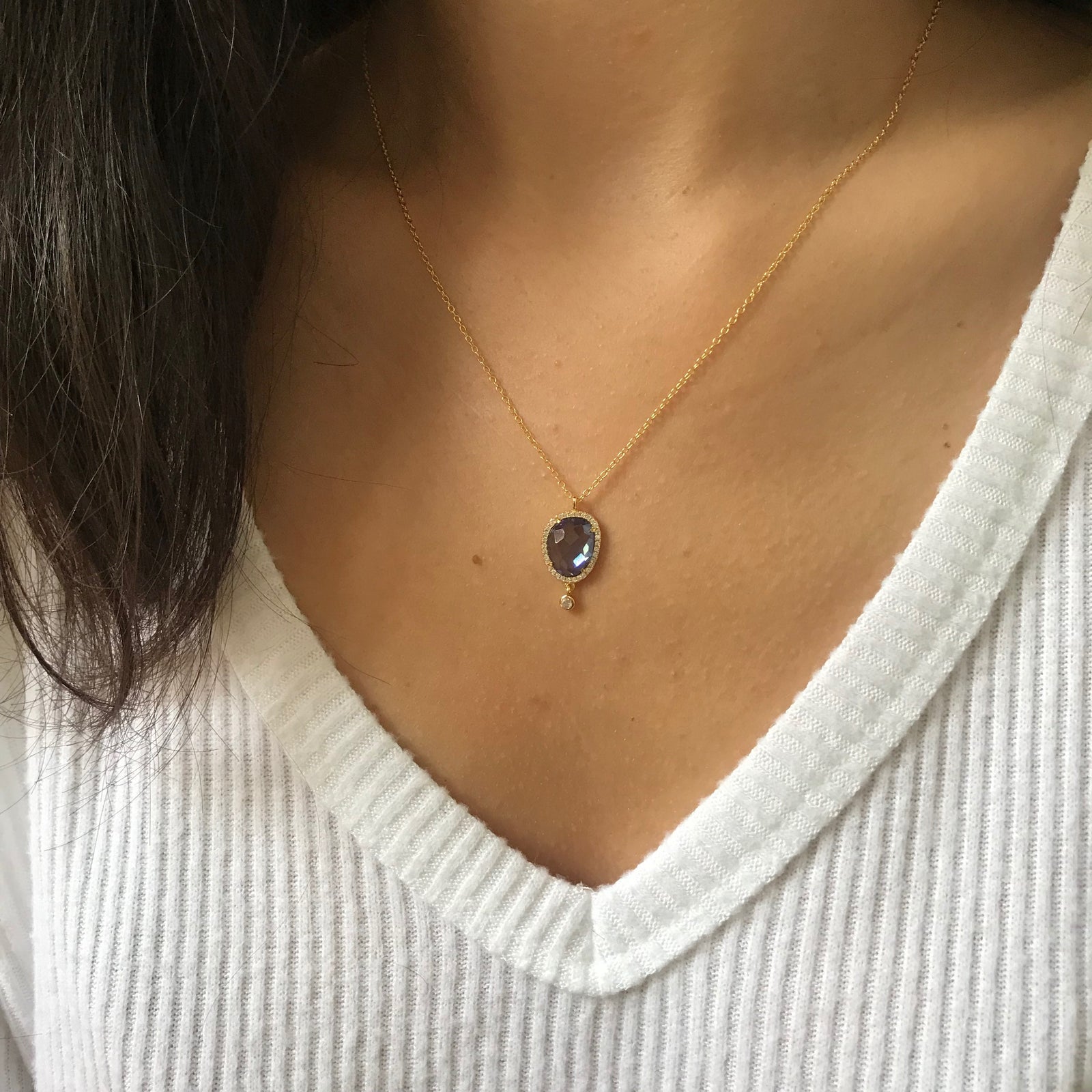 Johari Lab Created Gemstone Necklace With Crystals Paraiba Gold