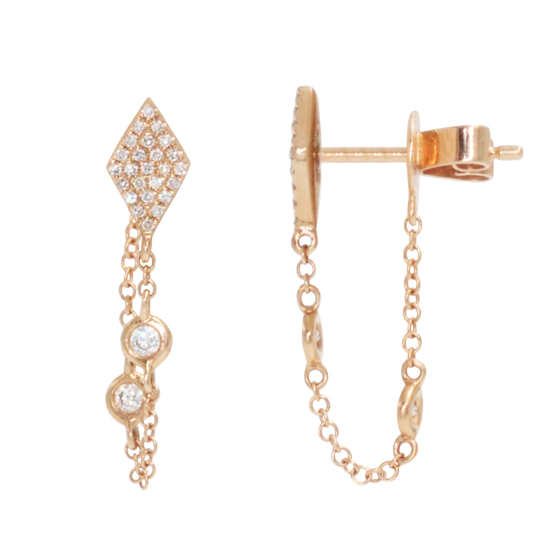 Kite Chain Stud Diamond Earrings Rose