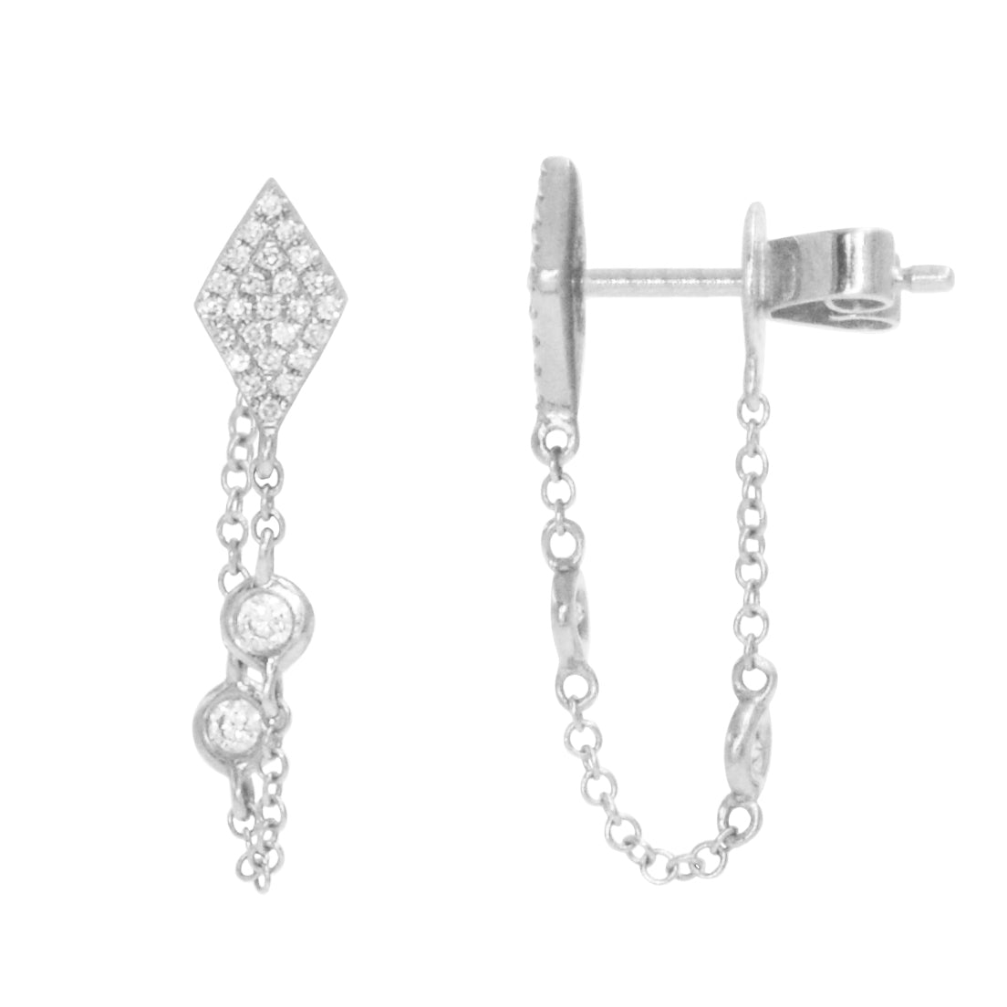 Kite Chain Stud Diamond Earrings White Gold