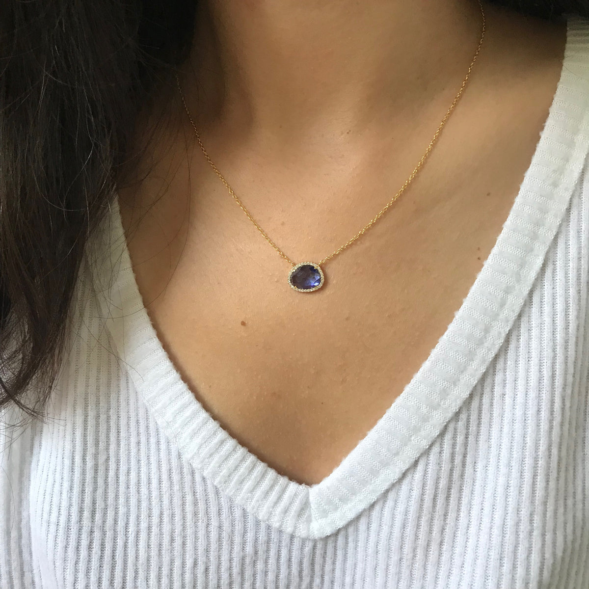 Kokoto Lab Created Gemstone Necklace Tanzanite Purple Lifestyle
