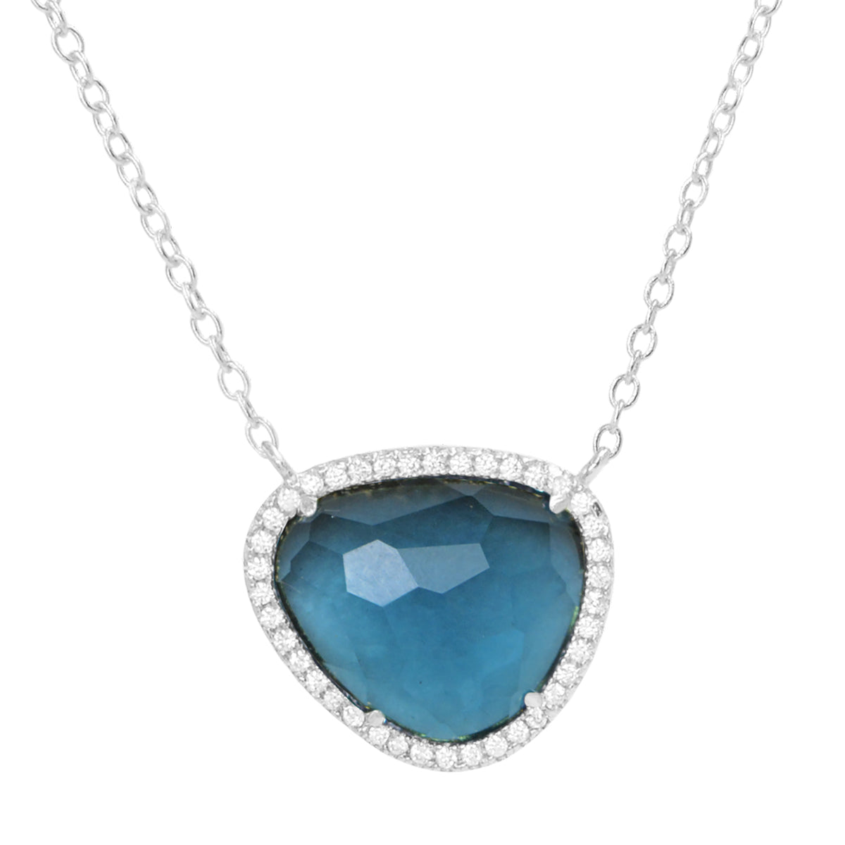 Marina Lab Created Gemstone Necklace With Crystals London Blue Topaz Silver