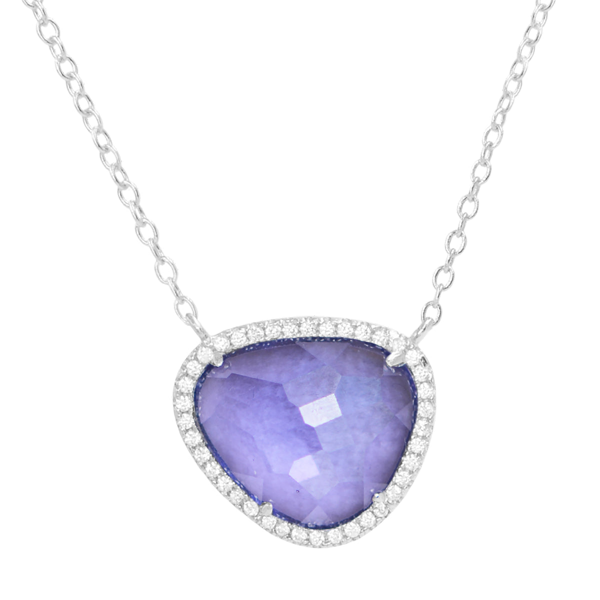 Marina Lab Created Gemstone Necklace With Crystals Purple Tanzanite Silver