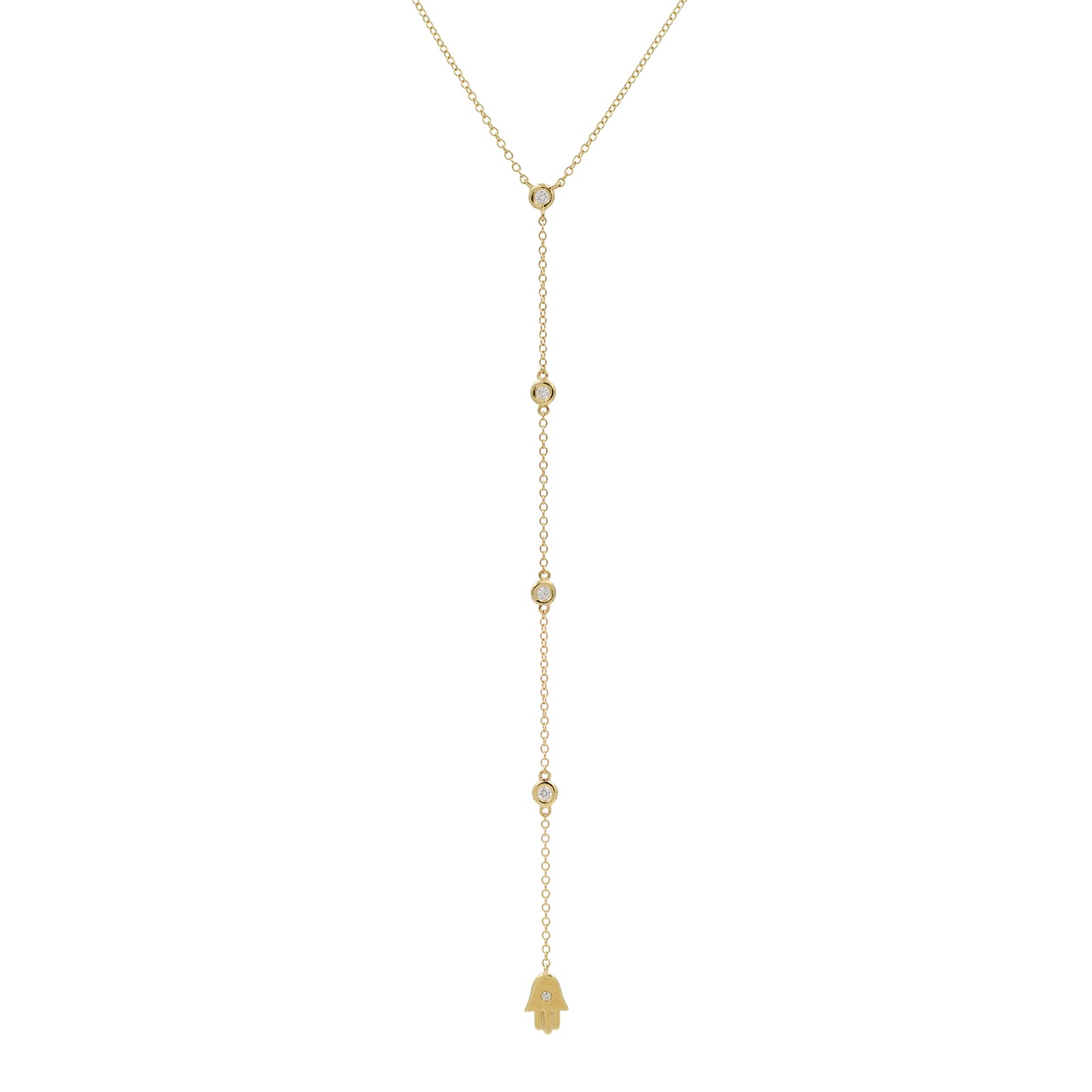 Mini Hamsa Lariat Necklace With Diamonds 14k