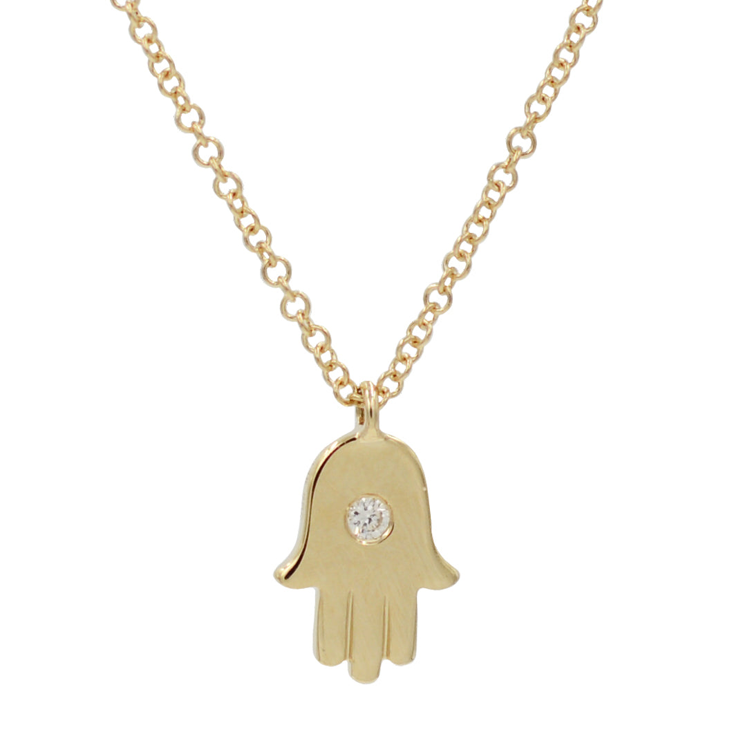 Mini Hamsa Necklace With Diamonds 14k