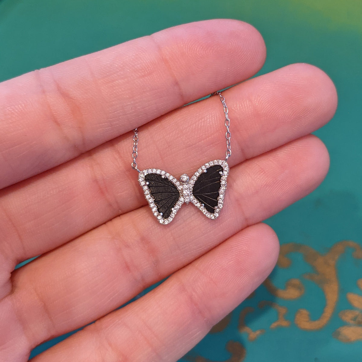 Mini Butterfly Necklace in Black Onyx