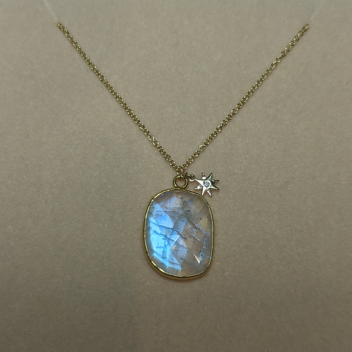 Moonstone Necklace with Star Diamond Charm