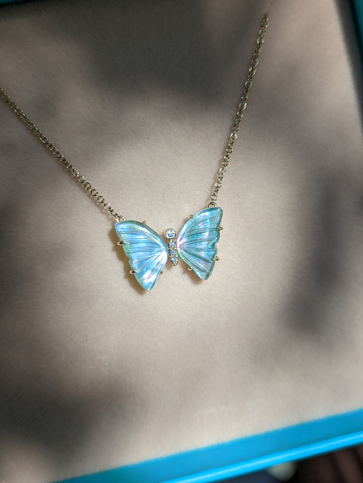 Swiss Blue Topaz Diamond Butterfly Necklace