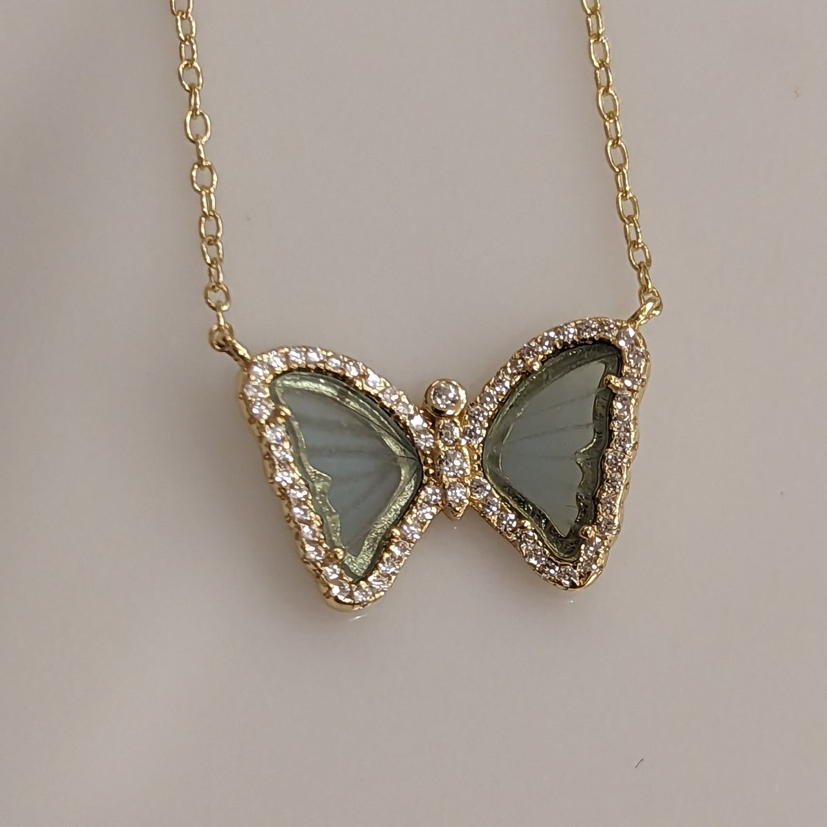 Mini Butterfly Necklace in Light Teal