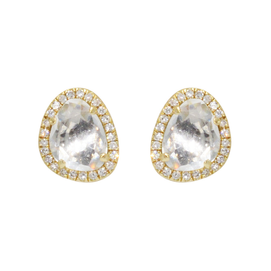 Pebble Stud Earrings With Diamonds - White Topaz
