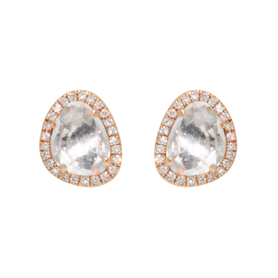 Pebble Stud Earrings With Diamonds - White Topaz Rose