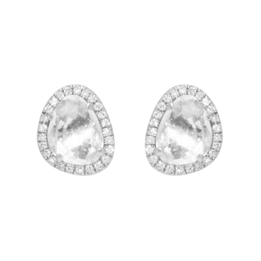 Pebble Stud Earrings With Diamonds - White Topaz White Gold