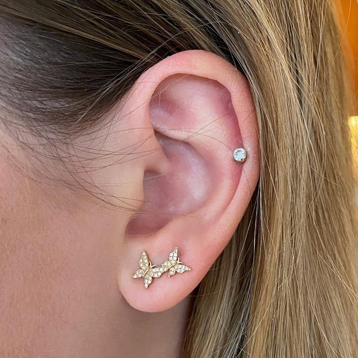 Asymmetric Diamond Butterfly Earring Studs