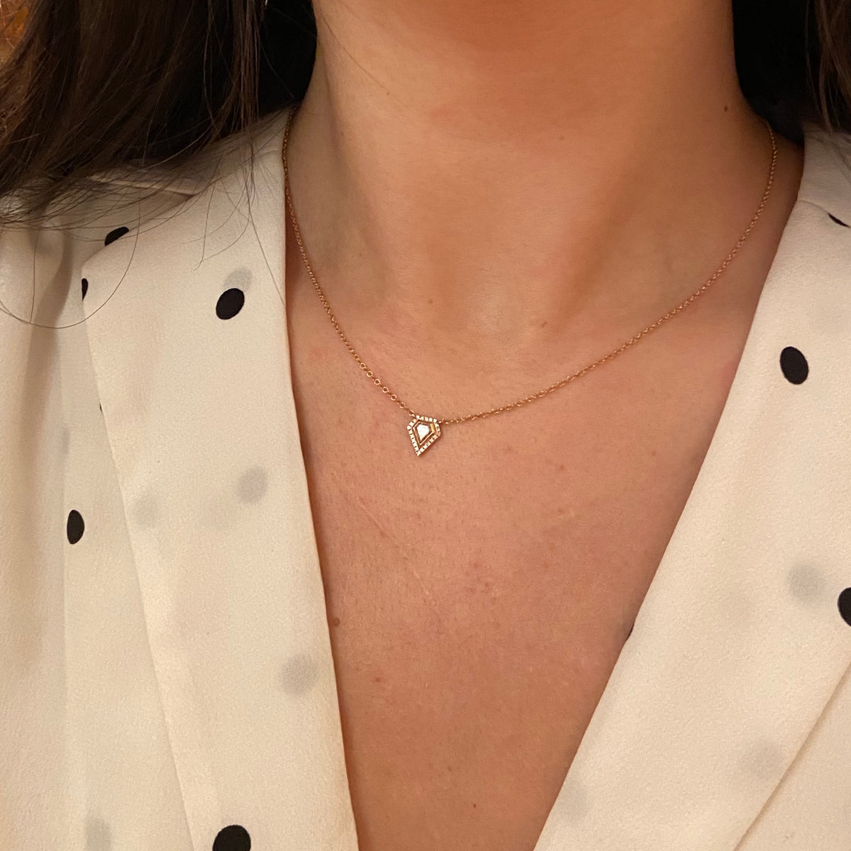 Rose Cut Diamond Kite Necklace Lifestyle