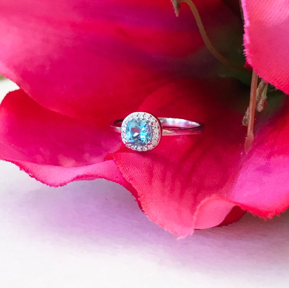 Mini Swiss Blue Topaz Pave Ring