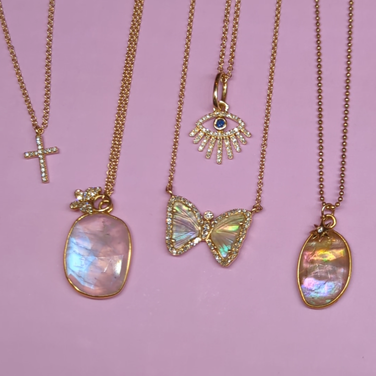 Moonstone Necklace with Star Diamond Charm