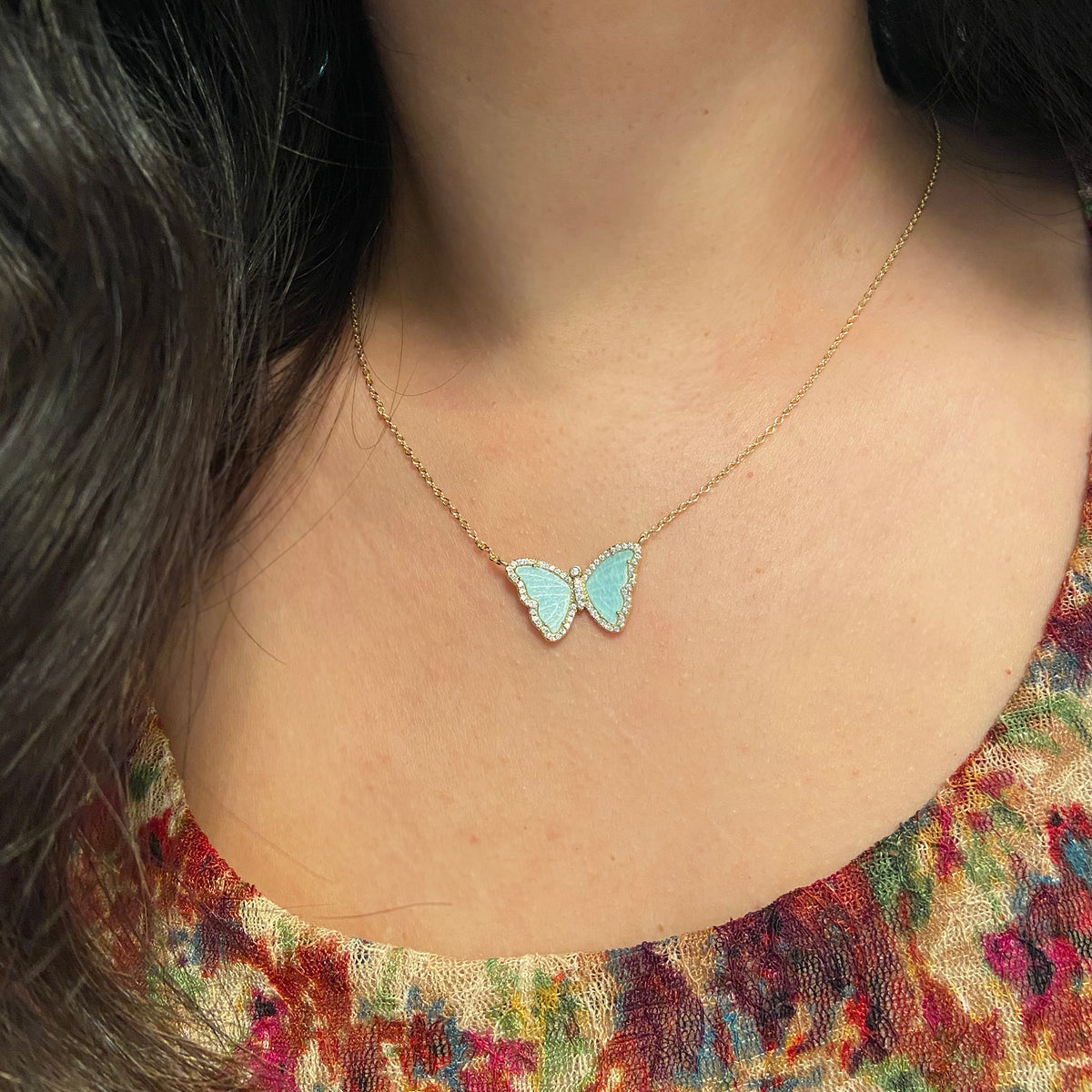 Amazonite Butterfly Necklace With Crystals - KAMARIA