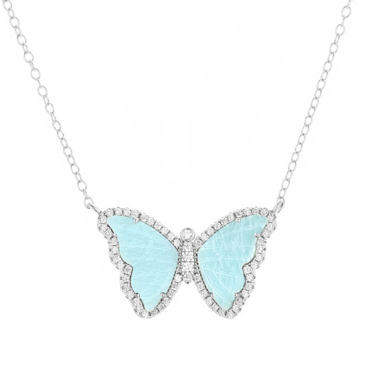 amazonite butterfly necklace with crystals in silver