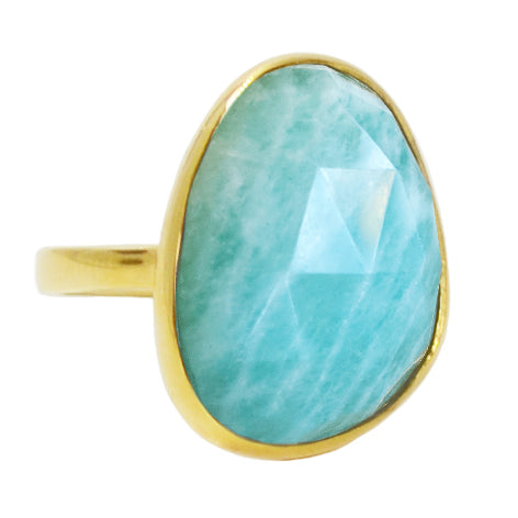 Amazonite Large Gemstone Cocktail Ring in Gold