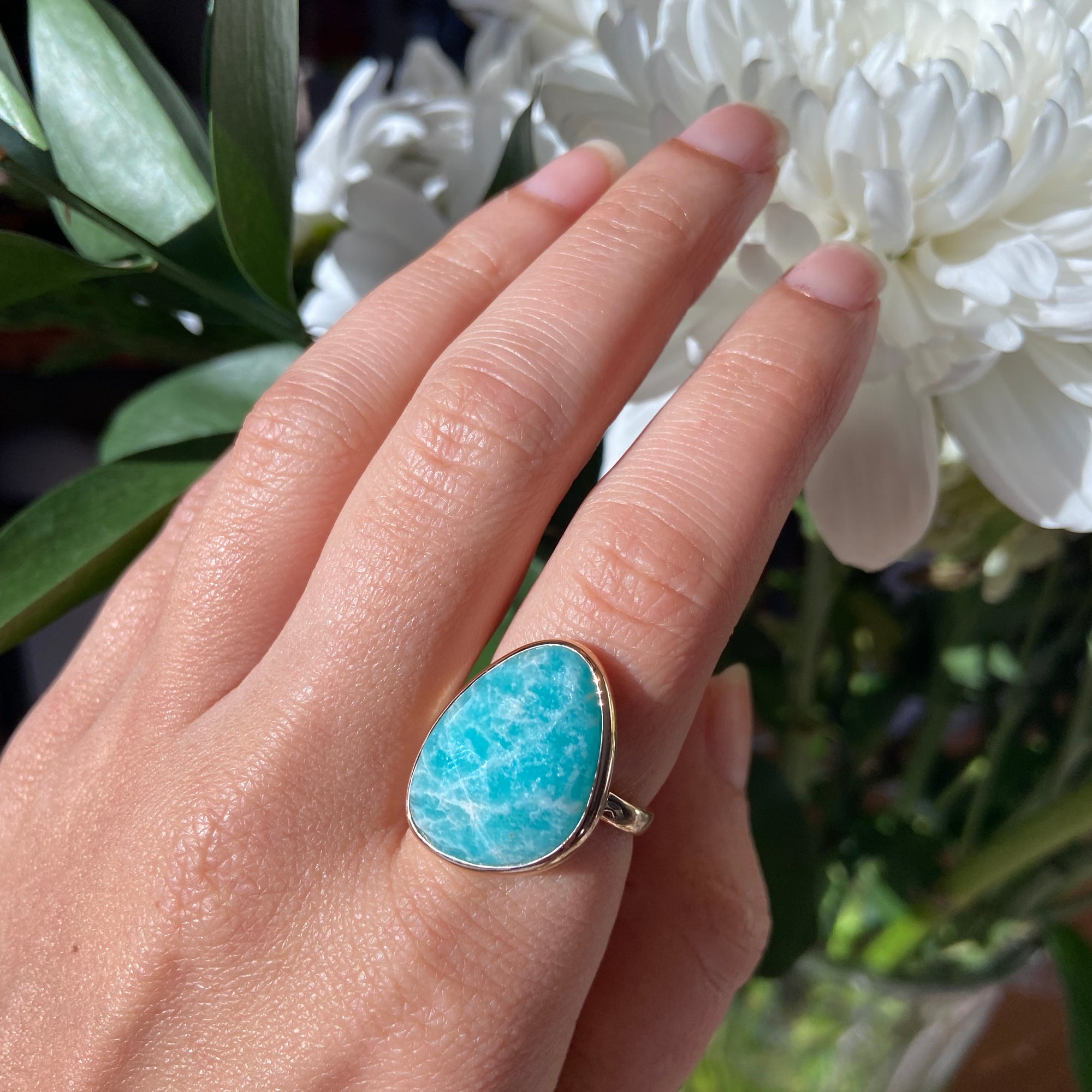 Amazonite Large Gemstone Cocktail Ring in Gold
