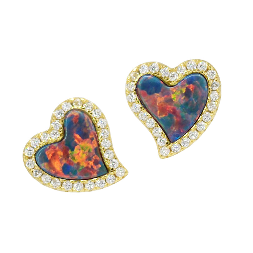 Amore heart stud earrings with crystals in black opal