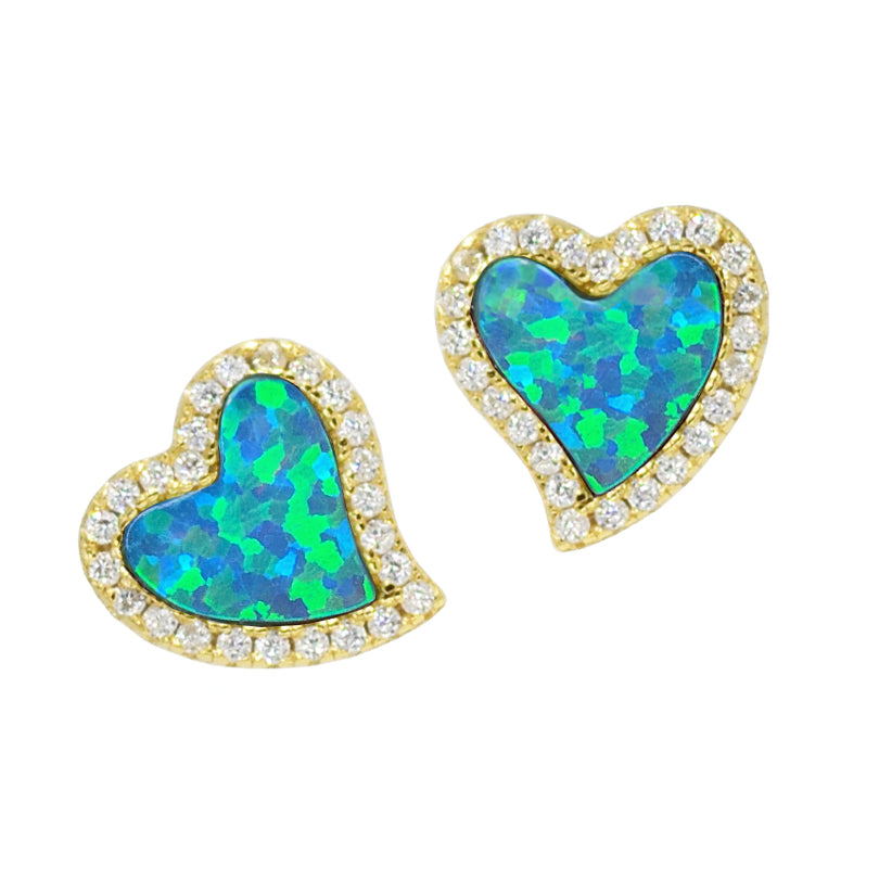 Amore heart stud earrings with crystals in blue opal