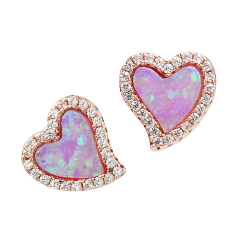 Amore heart stud earrings with crystals in blue opal