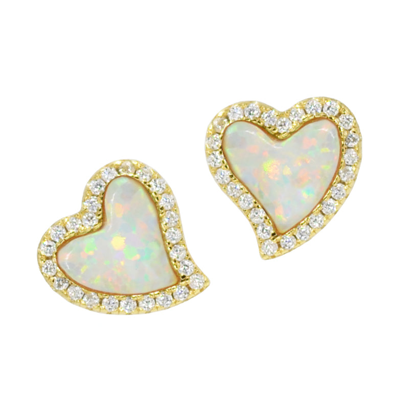 Amore heart stud earrings with crystals in white opal