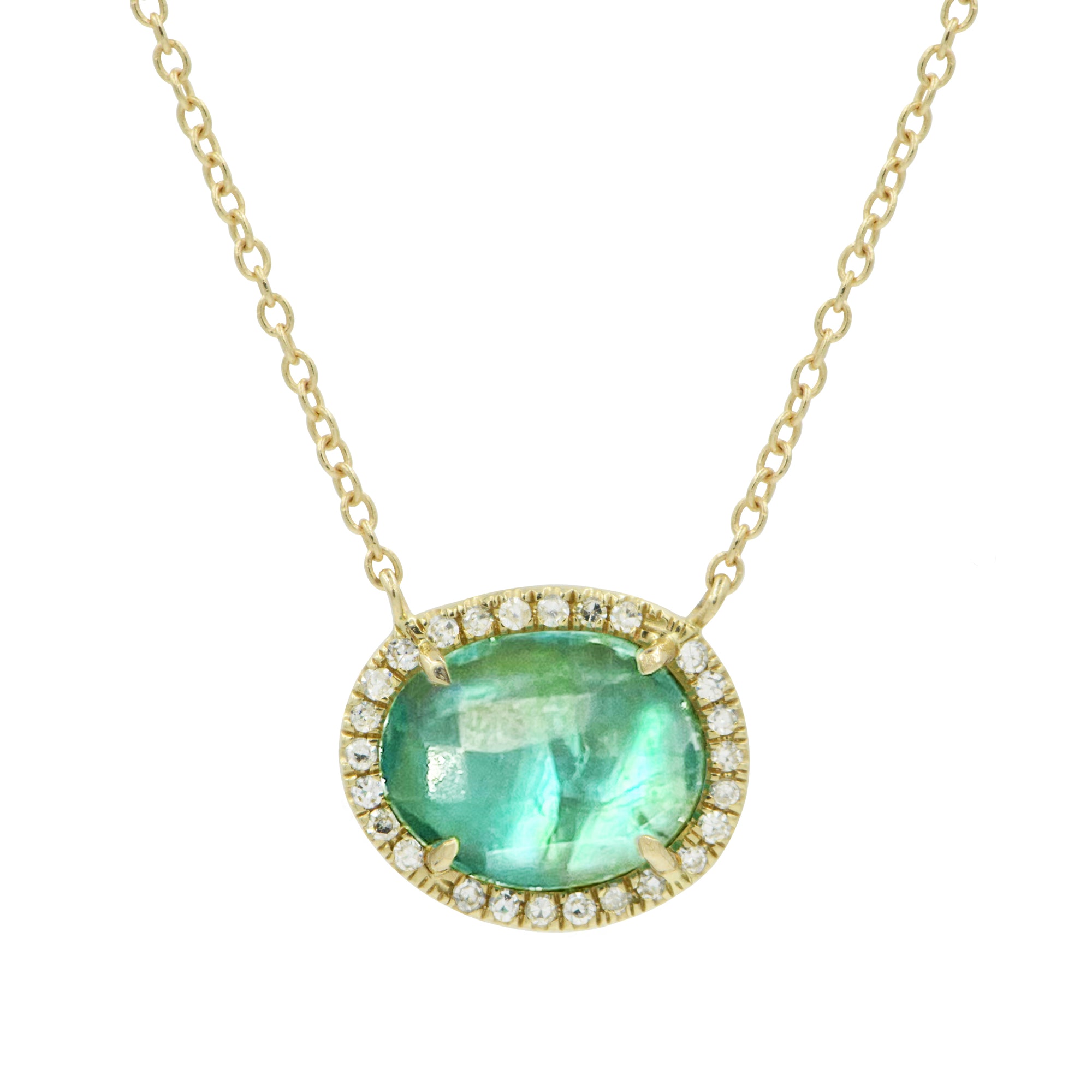 Apatite Pearl Doublet Necklace With Diamonds in 14K Yellow Gold