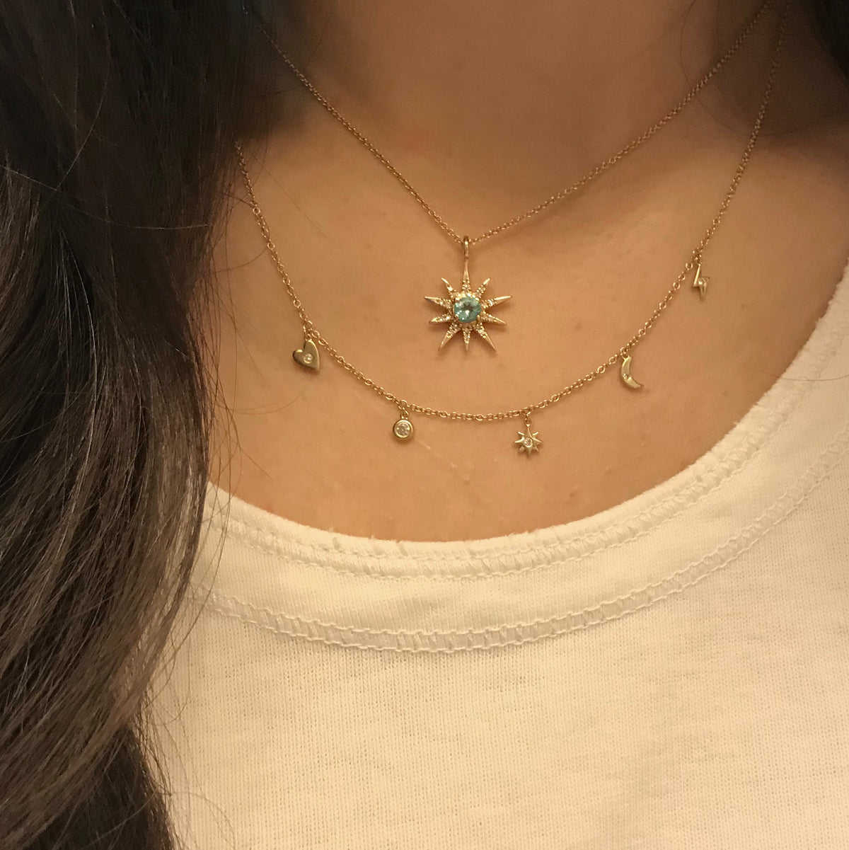 Apatite Star Necklace With Diamonds Lifestyle Layered Choker