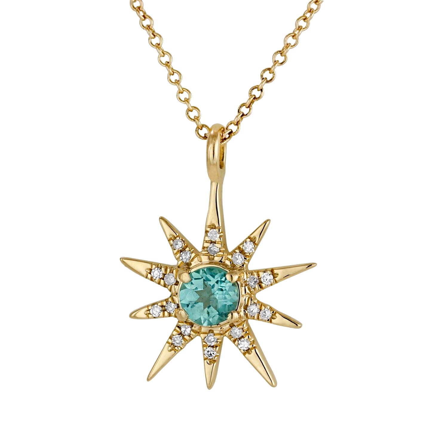 Apatite Star Necklace With Diamonds in 14K Gold