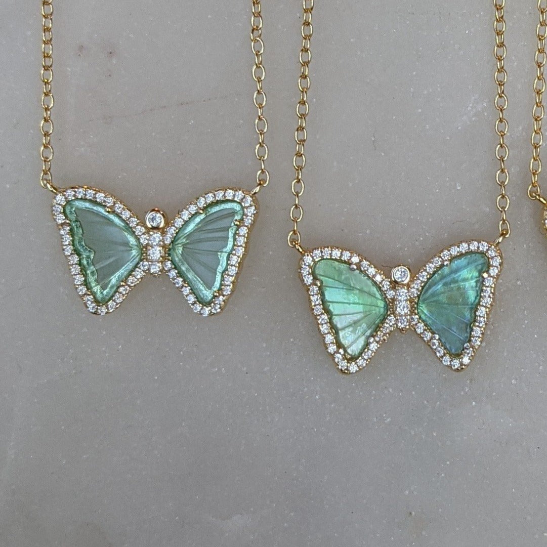 Mini Butterfly Necklace in Aqua Green
