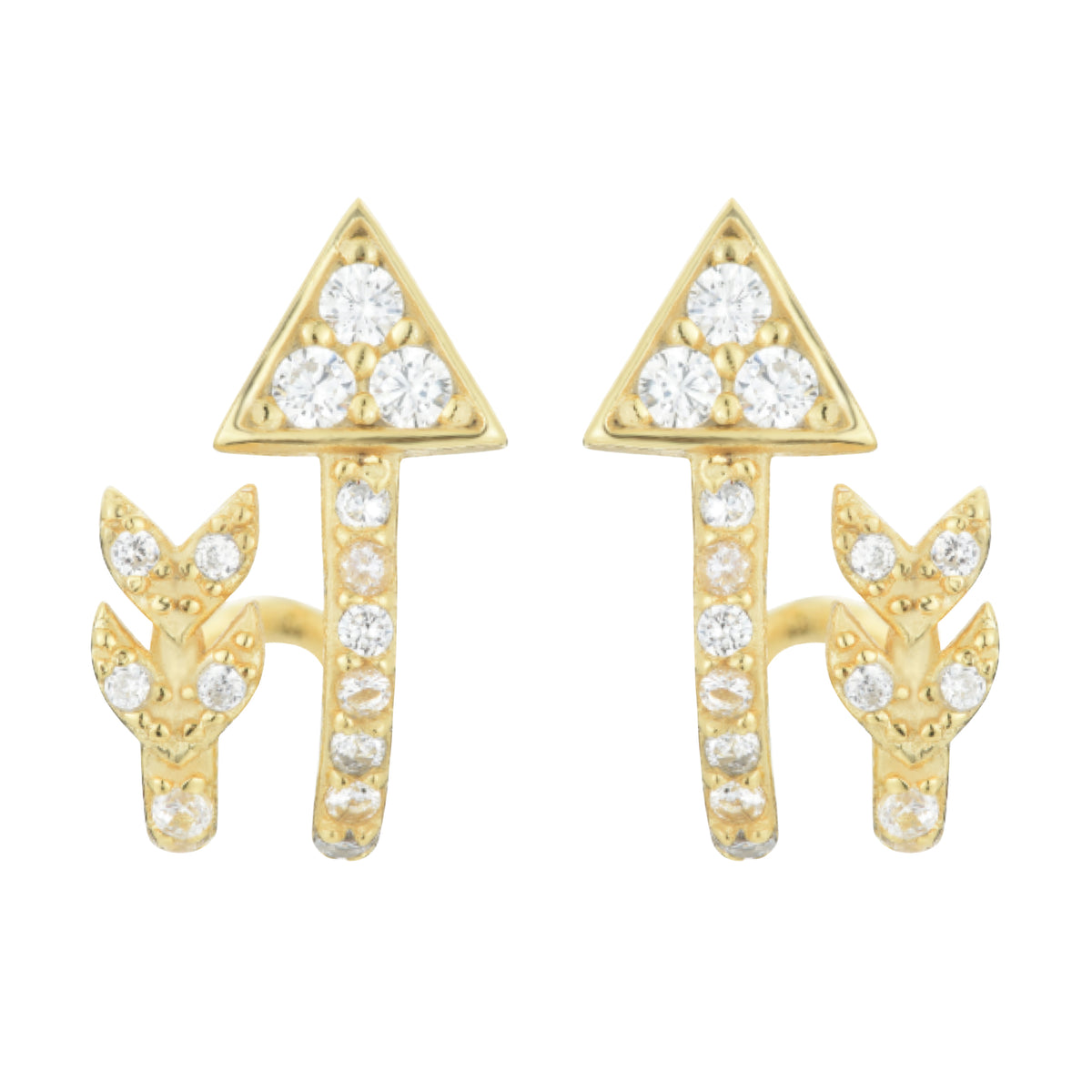 Arrow huggie earrings with crystals in gold