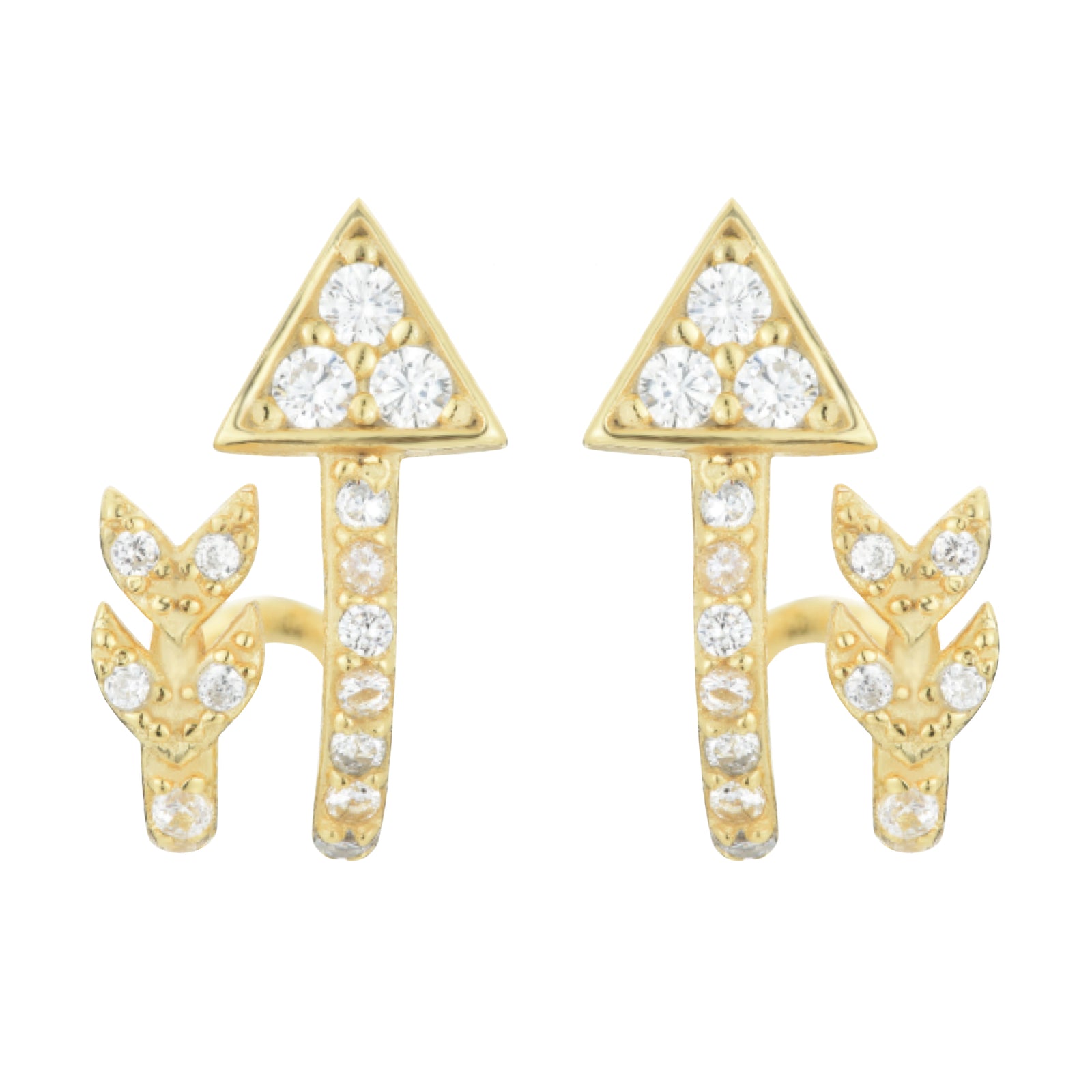 Arrow huggie earrings with crystals in gold