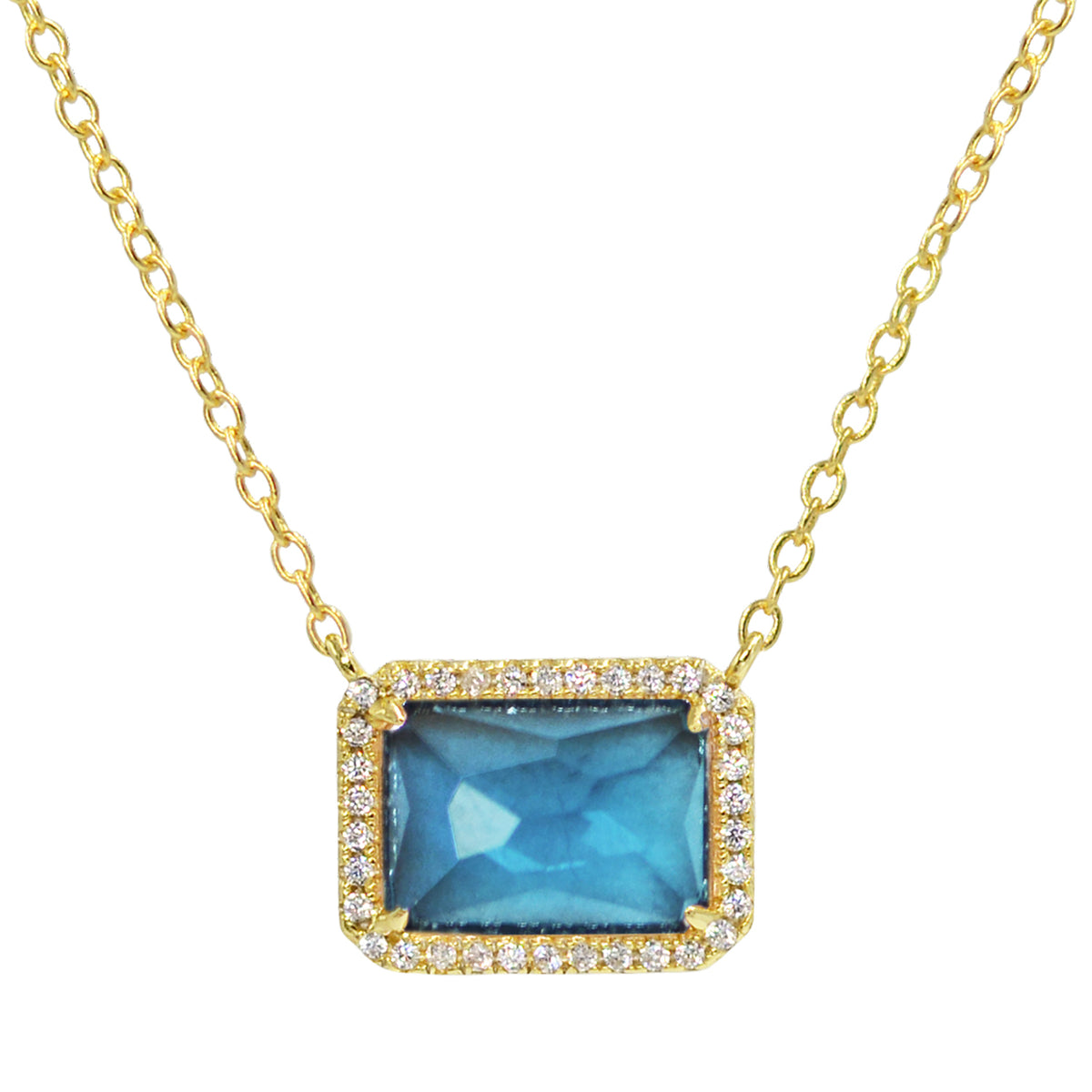 Atiena lab-created rectangle gemstone necklace in London blue topaz and gold