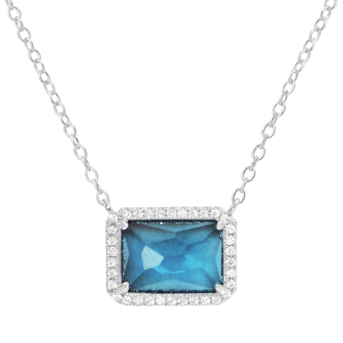 Atiena lab-created rectangle gemstone necklace in London blue topaz and silver