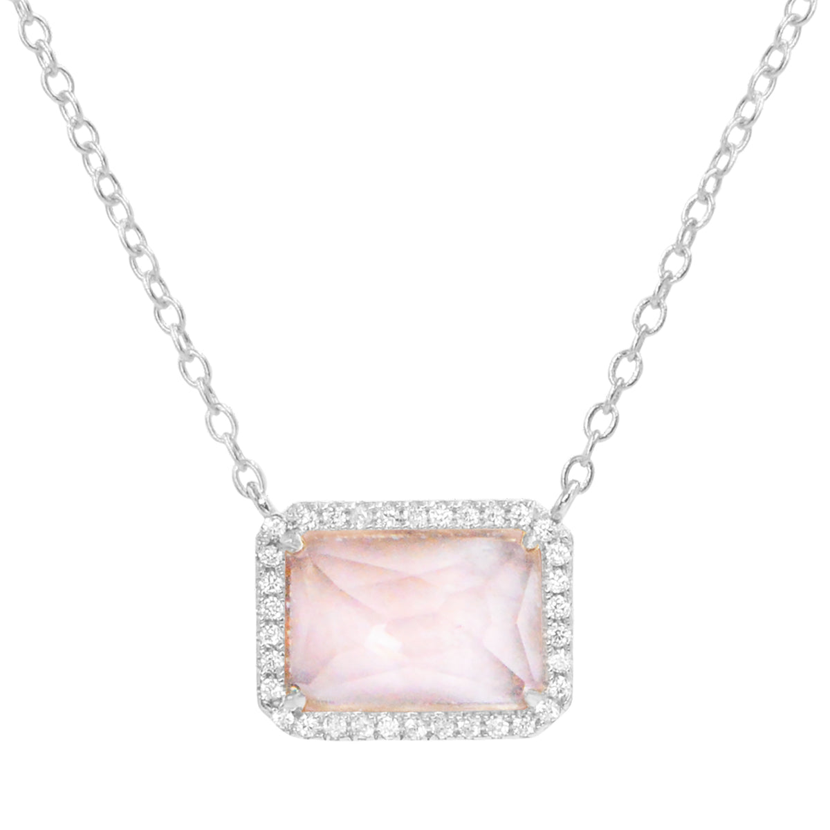 Atiena lab-created rectangle gemstone necklace in morganite pink and silver