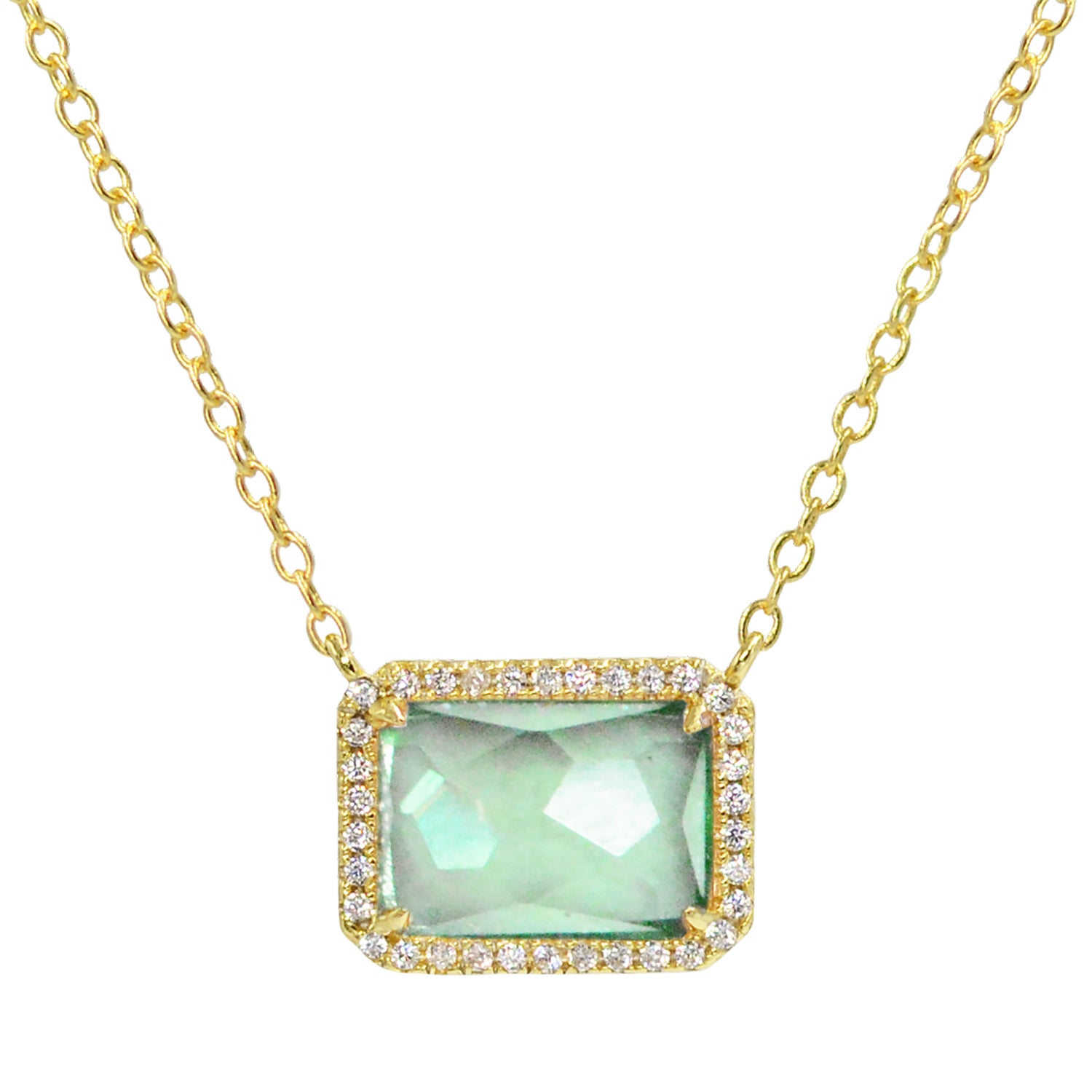 Atiena lab-created rectangle gemstone necklace in paraiba green and gold