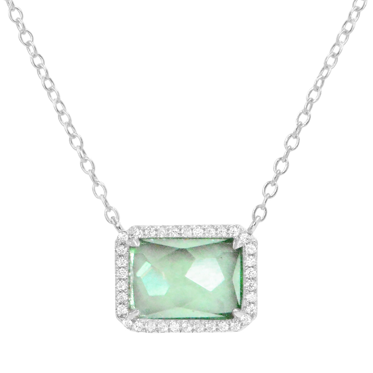 Atiena lab-created rectangle gemstone necklace in paraiba green and silver