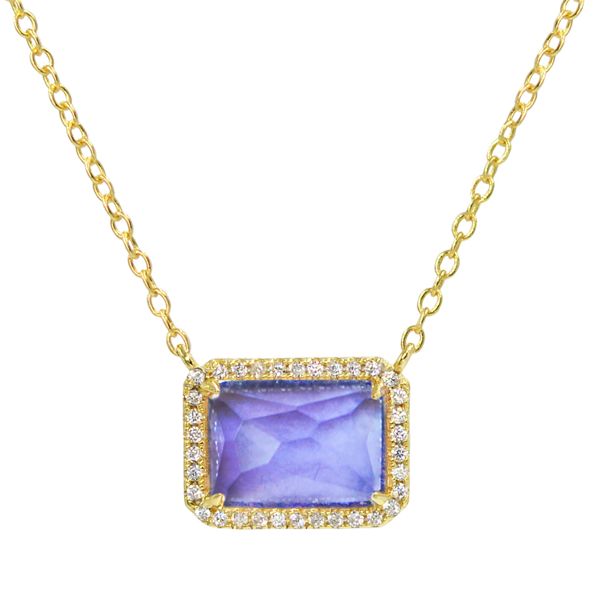 Atiena lab-created rectangle gemstone necklace in tanzanite purple and gold