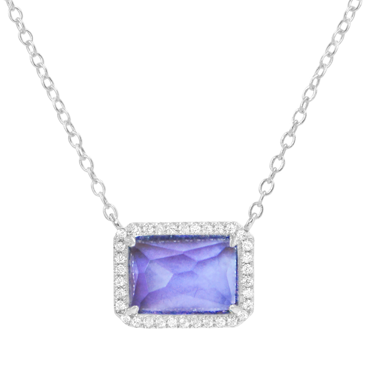 Atiena lab-created rectangle gemstone necklace in tanzanite purple and silver
